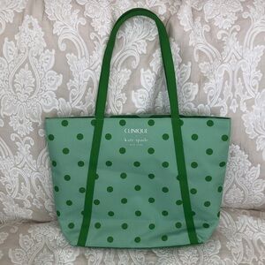 Clinique x Kate Spade Green Polka Dots with Silver Print Tote Bag 16"x12"x4"